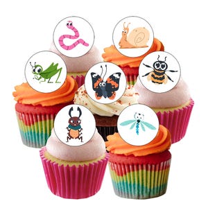 12 decorazioni pretagliate a forma di simpatici insetti in carta di riso commestibile per torte e cupcake - Carta di riso e inchiostro commestibili - PRETAGLIATE!