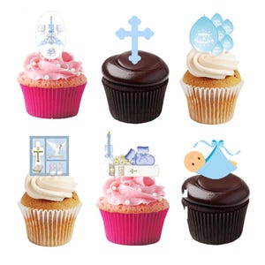 30 decorazioni per cupcake in carta commestibile per battesimo, per neonati e bambini. Carta commestibile completamente commestibile.