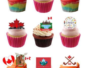 33 Stand Up Canada Canadian themed Edible Wafer Paper Card Cake Cupcake Toppers Decorations. Fully edible wafer paper
