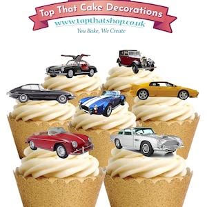 13 Stand Up Classic CARS Edible Wafer Paper Card Cake Cupcake Toppers Decorations. Fully edible wafer paper card/ink