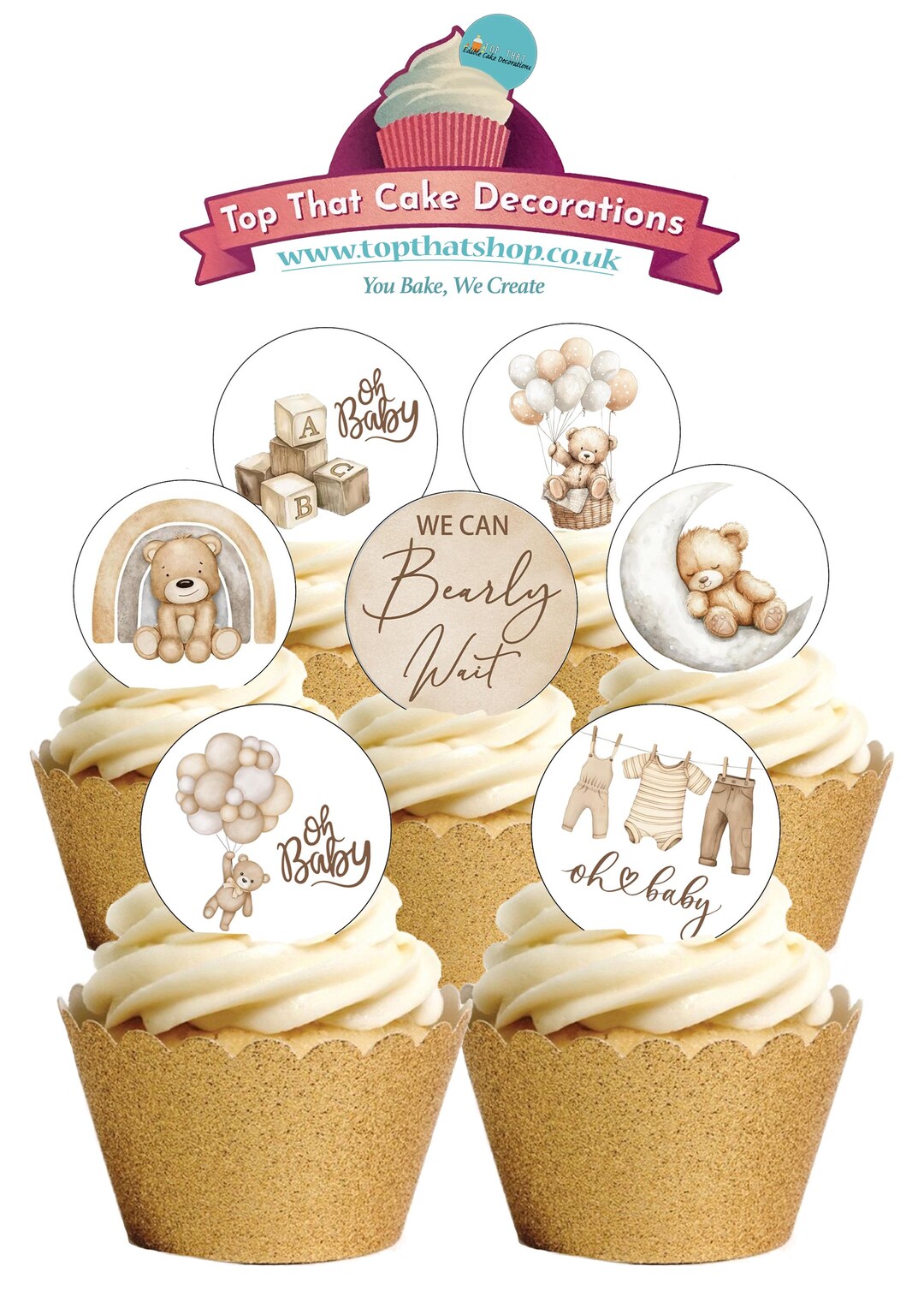 15 Pre-cut Baby Shower Cute Bear Themed Edible Wafer Paper Card Cake ...