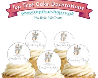 15 Pre-Cut Christening Baby Boy Themed Edible Wafer Paper card cake cupcake toppers decorations. 5cm Pre-Cut circles.