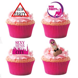 36 Stand Up Hen Do Party Bridal Shower Edible Wafer Paper Card Cake Cupcake Toppers Decorations. Fully edible wafer paper and edible inks
