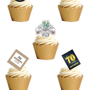 24 ans, debout, 70 ans, soixante-dix-sept ans, décorations comestibles pour décorations de cupcakes et de gaufrettes en papier. Papier cartonné/encre entièrement comestible