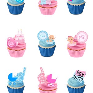 30 Stand Up Gender Reveal Baby Boy Girl Shower Eetbare Wafer Papieren Kaart Taart Cupcake Toppers Decoraties. Volledig eetbaar wafelpapier