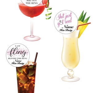 15 Precut Personalised COCKTAIL Champagne Drinks TOPPERS Funny Sayings Hen Party Shower Edible Wafer Toppers. Add your name. 5cm circles.