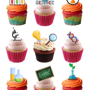 33 Stand Up Science Biology,Chemistry,Physics School Edible Wafer Paper Cake Toppers Decorations.Fully edible wafer paper card / edible inks