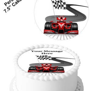 Decorazione per torta di glassa commestibile a forma di auto da corsa di Formula Uno personalizzata da 7,5 pollici. Personalizza la tua torta. Perfetto per torte più grandi.