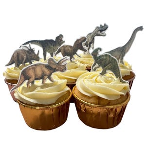 12 Stand Up & PRECUT Jurassic Dino Dinosaurier Essbare Oblate Papier Karte Kuchen Cupcake Toppers Dekorationen