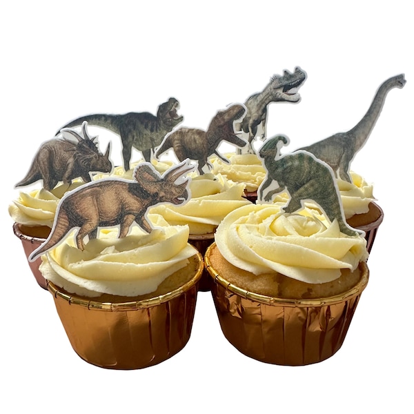 12 Stand Up & PRECUT Jurassic Dino Dinosaurs Edible Wafer Paper Card Cake Cupcake Toppers Decorations.Ready to Use- Fully edible