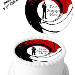 Personalisierte Nachricht James Bond 007 Geheimagent Spion Themen 7,5-Zoll-Kreis essbare Icing Kuchendekoration. Perfekt für größere Torten.