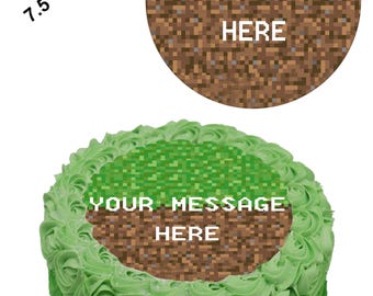 Personalised Message Gaming Pixelated Pixel Design 7.5inch Circle Edible Icing Cake Decoration Topper. Perfect for larger cakes.