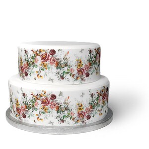 Vintage Flower Pink Rose Border Ribbon Icing Cake Decoration Topper. Perfect for larger cakes. Wrap around an iced cake. Easy to use.