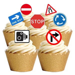 30 Aufsteller Verkehrsschilder Essbare Oblaten Papier Karte Kuchen Cupcake Toppers Dekorationen. Voll essbares Oblatenpapier
