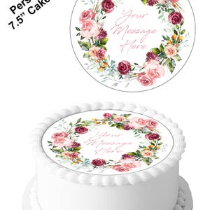 Personalised Vintage Rose Flower 7.5inch Circle Edible Icing Cake Decoration Topper.Personalise your cake your way.Perfect for larger cakes.