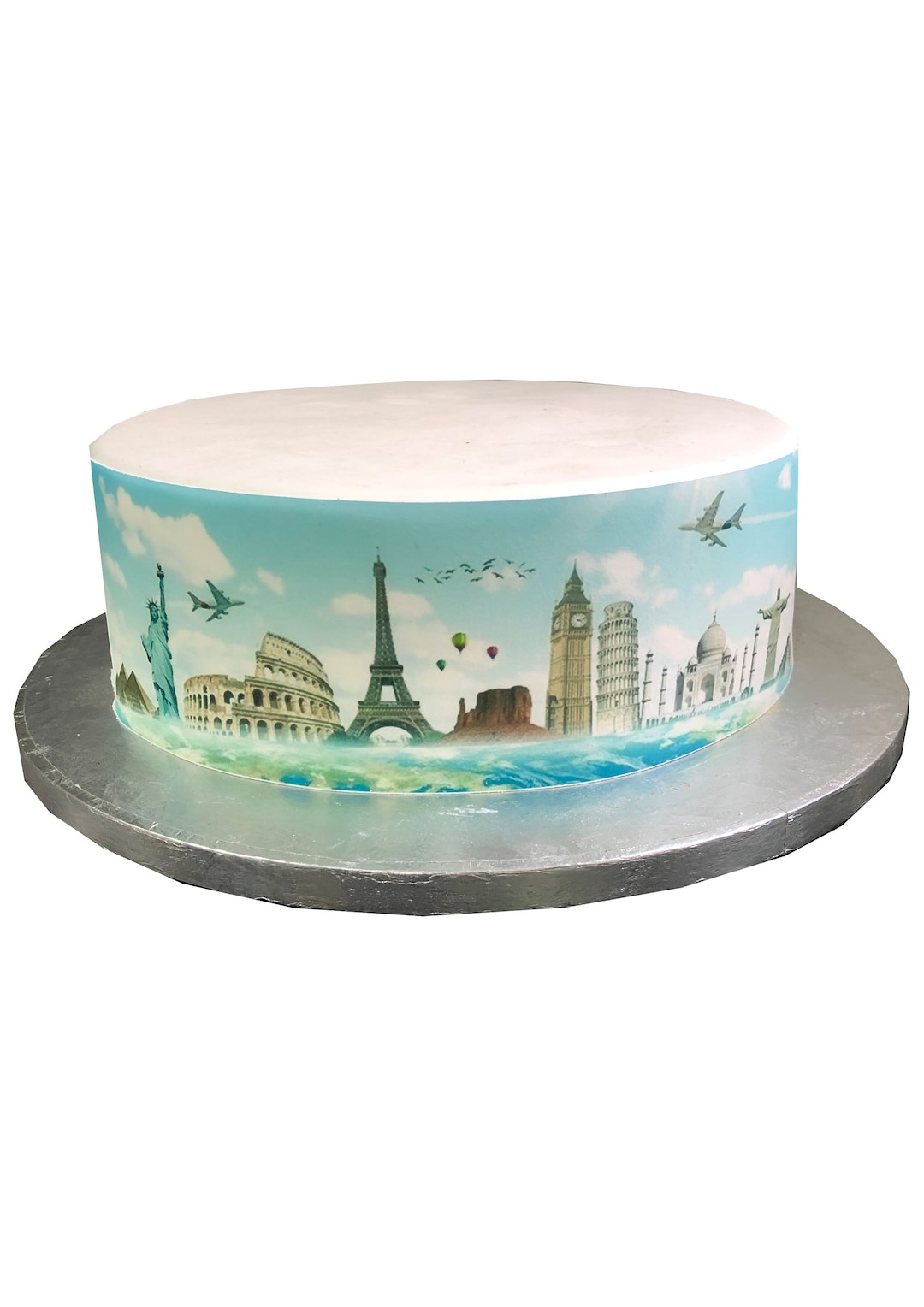 Famous World Landmarks Travel Skyline Border Ribbon Icing Cake ...