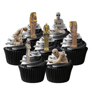 22 Stand Up Halloween Ägyptische Mummies & Gräber Essbare Oblaten Papier Karte Kuchen Cupcake Toppers Dekorationen. Voll essbares Oblatenpapier