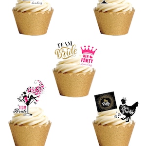 30 Stück Stand Up Team Bride Hen Do Party Essbare Oblatenpapier Karte Kuchen Cupcake Toppers Dekorationen. Voll essbare Oblaten und Druckfarben