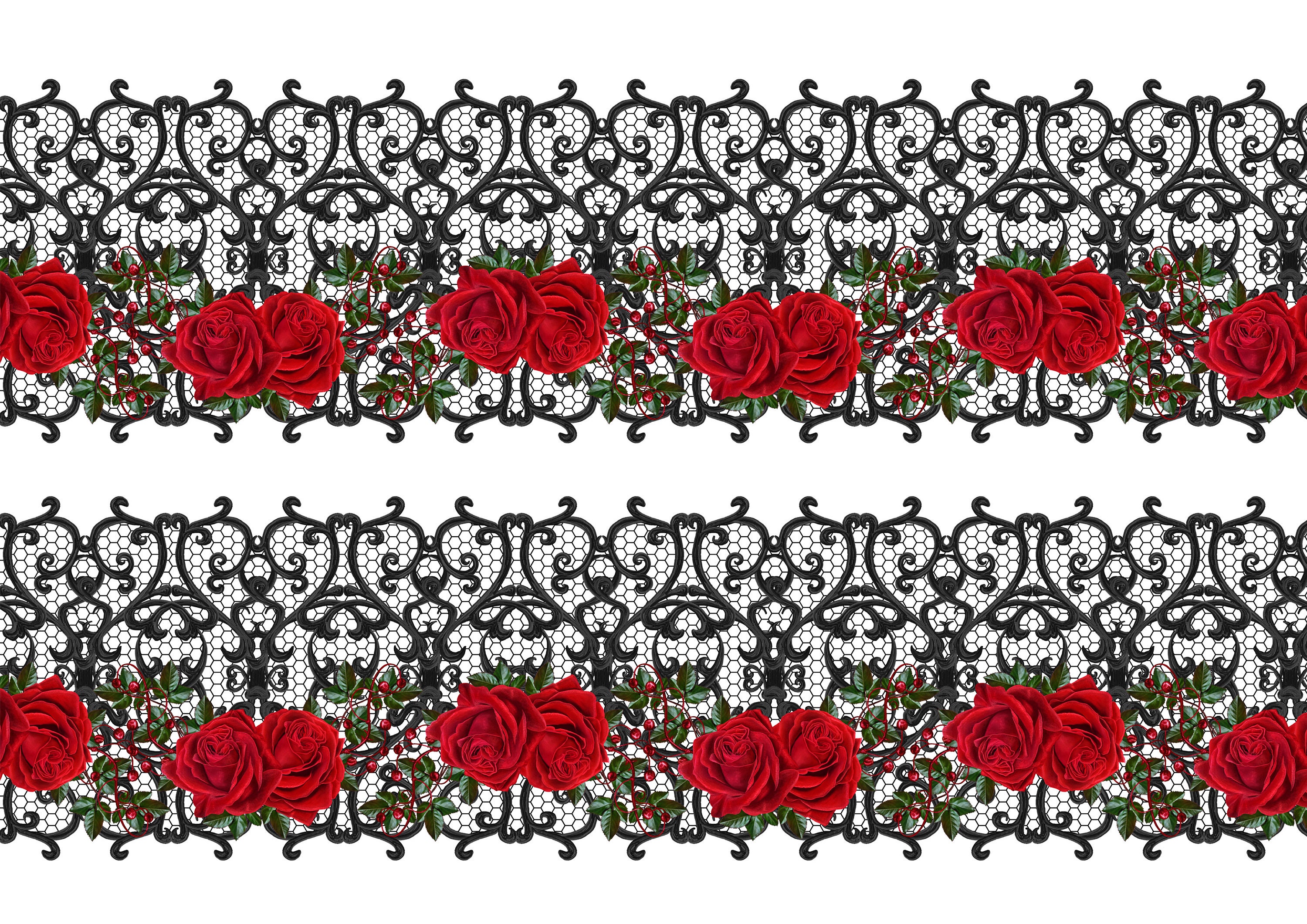 Gothic Black Lace and Red Rose Border Ribbon Edible Icing Cake Decoration  Topper. for Larger Cakes. Wrap Around an Iced Cake.easy to Use. - Etsy, image size:3000x2121