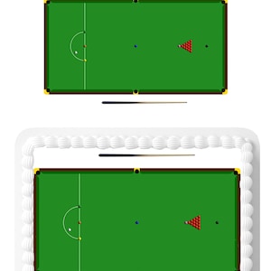 A4 Size Rectangle Snooker Table and Cues edible Icing Cake Topper Decoration. Perfect For Rectangular cakes.