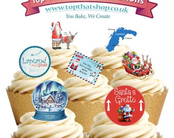 30 Stand Up Cute Christmas LAPLAND North Pole Edible Wafer Paper Card Cake Cupcake Toppers Decorations. Fully edible wafer paper