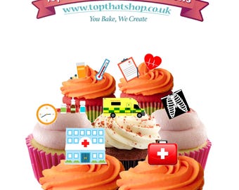44 Stand Up Medical Doctor Hospital themed Edible Wafer Paper Card Cake Cupcake Toppers Decorations. Fully edible wafer paper