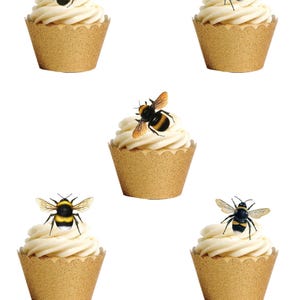 30 decorazioni per cupcake in carta ostia commestibile a forma di ape, insetto, fauna selvatica, completamente commestibili. Carta ostia e inchiostri commestibili.