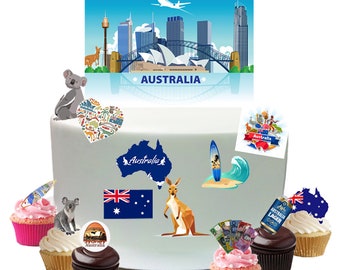 Australia Holiday Travel Edible Stand Up Wafer Paper Cake Scene Decoration. Perfect for larger cakes. Stand up Cake topper scene