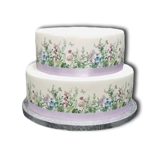 Wild Flower & Butterfly Border Ribbon Icing Cake Decoration Topper. Perfect for larger cakes. Wrap around any cake. Easy to use.