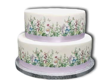 Wild Flower & Butterfly Border Ribbon Icing Cake Decoration Topper. Perfect for larger cakes. Wrap around any cake. Easy to use.