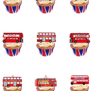 18 Stand Up London City Bus Essbare Oblaten Papier Karte Kuchen Cupcake Toppers Dekorationen. Voll essbare Oblatenkarte und Druckfarben