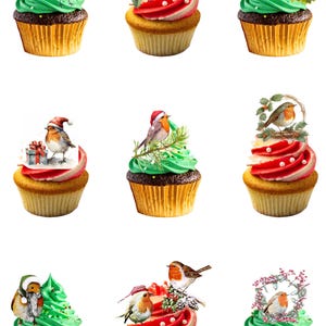 30 Stück Stand Up Weihnachten Rotkehlchen Vögel Essbare Oblate Papier Karte Kuchen Cupcake Toppers Dekorationen. Voll essbare Oblaten und Druckfarben