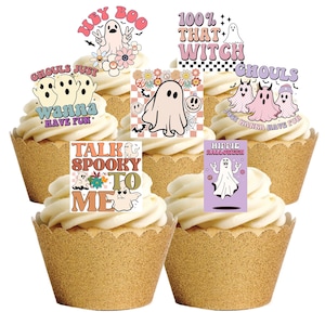 27 süße Halloween Flower Power Hippy Ghost Zitate Essbare Oblaten Karte Kuchen Cupcake Toppers Dekorationen. Voll essbares Oblatenpapier