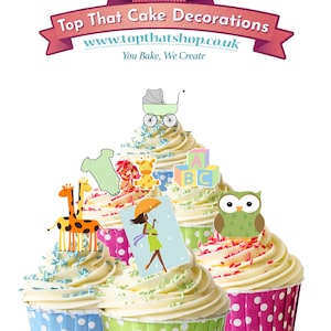 28 sta op neutraal geslacht babyjongen of meisje doucheverrassing eetbare wafel papieren kaart cake cupcake toppers decoraties. eetbaar wafelpapier