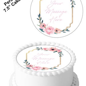 Personalised Floral Flower Frame 7.5inch Circle Edible Icing Cake Decoration Topper.Personalise your cake your way.Perfect for large cakes
