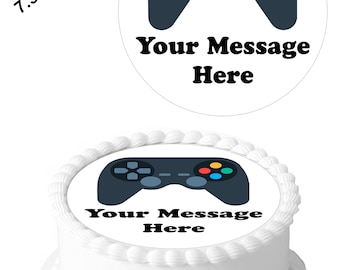 Personalised Message Gaming Games Controller PS 7.5inch Circle Edible Icing Cake Decoration Topper. Perfect for larger cakes. Your wording