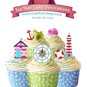 42 Stand Up Nautical Seaside Boat Clipart Style Edible Wafer Paper Card Cake Cupcake Toppers Decorations. Fully edible wafer paper/card