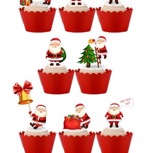 20 Stand Up Cute Father Christmas Santa themed Edible Wafer Paper Card Cake Cupcake Toppers Decorations.Fully edible wafer paper/edible inks