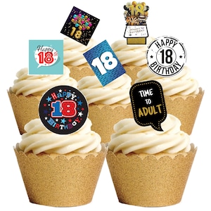 30 aufstehende Mann Junge Alter 18 Achtzehn 18. Geburtstag Essbare Oblatenpapier Kuchen Cupcake Toppers Dekorationen.Voll essbare Oblatenpapier Karte / Tinte