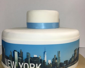 New York City Skyline Border Ribbon Icing Cake Decoration Topper. Perfect for larger cakes. Wrap around any cake.