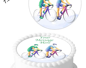 Personalised Cycling Cycle Bike Sport 7.5inch Circle Edible Icing Cake Topper Decoration - Personalise Your Cake. Perfect for larger cakes.