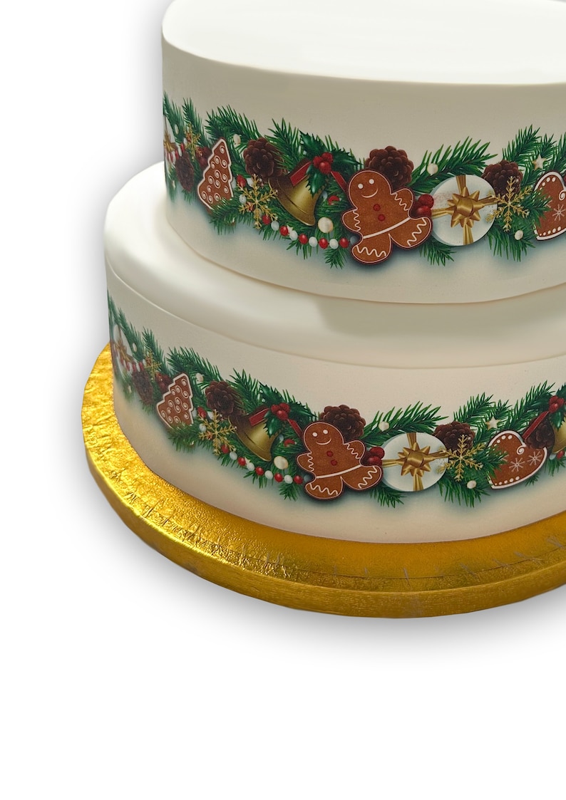 Christmas Gingerbread Themed Border Wrap Icing Cake Decoration Topper
