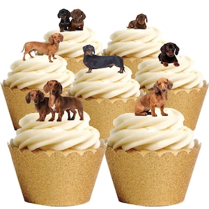 24 Stand Up Dackel Dackel Welpen Essbare Oblate Papier Karte Kuchen Cupcake Toppers Dekorationen. Voll essbares Oblatenpapier