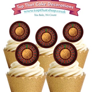 24 Precut Roulette Wheel Casino Gambling Themed Edible Wafer Paper Cake Cupcake Toppers Decorations. Fully Edible wafer paper/ink - precut