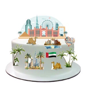 Dubai UAE City Travel Decorazione commestibile per torta in carta ostia. Perfetta per torte più grandi. Decorazione per torta in piedi