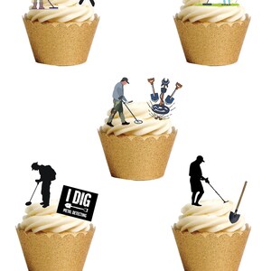 36 Stand Up Metal Detecting Detectorists Edible Wafer Paper Card Cake Cupcake Toppers Decorations. Fully edible wafer paper