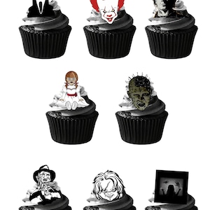 36 decoraciones comestibles de papel de oblea para pasteles, cupcakes y películas de terror de Halloween. Papel de oblea totalmente comestible / tintas comestibles.