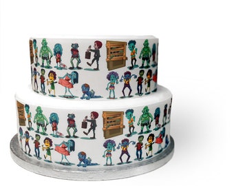 Cartoon Zombie Halloween Border Ribbon Icing Cake Decoration Topper.Perfect for larger cakes.Wrap around an iced cake.Easy to use.
