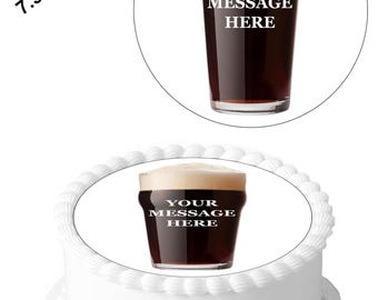 Personalisierte Nachricht Guinness Getränke Design 7,5-Zoll-Kreis essbare Icing Kuchendekoration Topper. Perfekt für größere Torten.