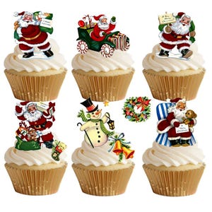 29 Stand Up Classic Father Christmas Santa themed Edible Wafer Paper Card Cake Cupcake Toppers Decorations. Edible wafer paper/edible inks
